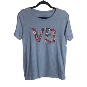 Vera Bradley Womens Size Small VB Floral Bloom Graphic Tee Shirt Blue Cotton